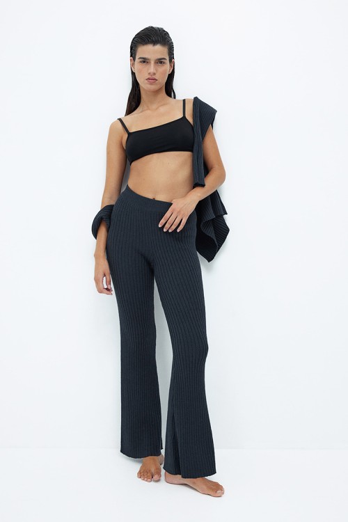 Flared Rib-knit Pants